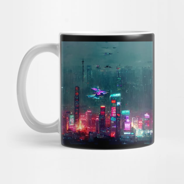 Flight Zone - Cyberpunk Cityscape Skyline by ArkMinted